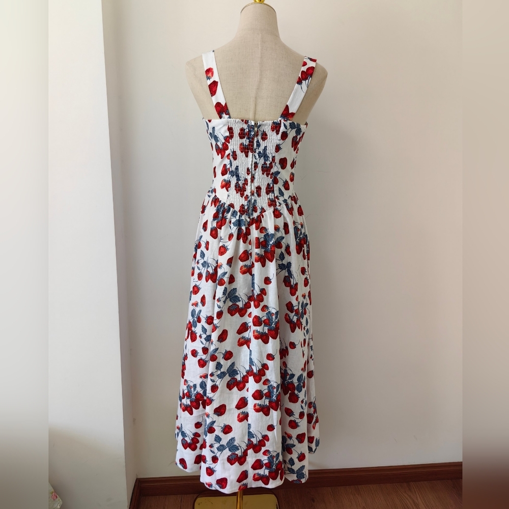 Reformation Balia Linen Dress In Strawberry Jam - Picture 8 of 15